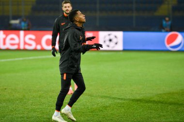 KHARKIV, UKRAINE - December 11, 2019: Football player during the UEFA Champions League match between Shakhtar vs Atalanta Bergamasca Calcio BC (Italy), Ukraine
