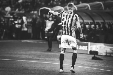 KHARKIV, UKRAINE - December 11, 2019: Timothy Castagne player during the UEFA Champions League match between Shakhtar vs Atalanta Bergamasca Calcio BC (Italy), Ukraine