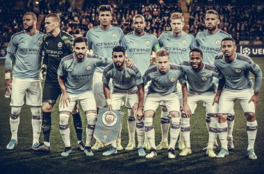 KHARKIV, UKRAINE - September 18, 2019: General photo Manchester City  player line up during the UEFA Champions League match between Shakhtar vs Manchester City, Ukraine