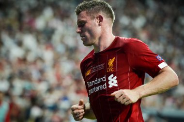 Istanbul, Turkey - August 14, 2019: James Milner during the UEFA Super Cup Finals match between Liverpool and Chelsea at Vodafone Park in Vodafone Arena, Turkey