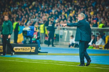 Kyiv, Ukrayna - 14 Ekim 2019: Fernando Santos Uefa Euro 2020 ön eleme karşılaşmasında milli takım Ukrayna ile Portekiz milli takımı Ukrayna arasında oynanan karşılaşma