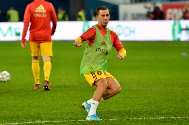 SAINT-PETERSBURG, RUSSIA - November 16, 2019: Eden Hazard and Belgium national football team training session during UEFA EURO 2020 qualifying match between Russia against Belgium, Russia
