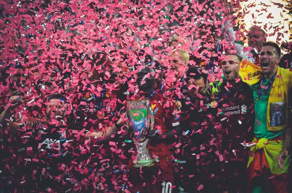Стамбул Турция Августа 2019 Года Футболисты Ливерпуля Празднуют Победу Церемонии — стоковое фото