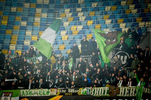 Lviv Ukraine Novembro 2019 Fãs Futebol Wolfsburg Durante Jogo Liga — Fotografia de Stock