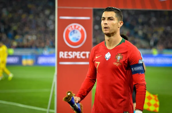 Kyiv Ucrania Octubre 2019 Cristiano Ronaldo Jugador Durante Partido Clasificatorio — Foto de Stock