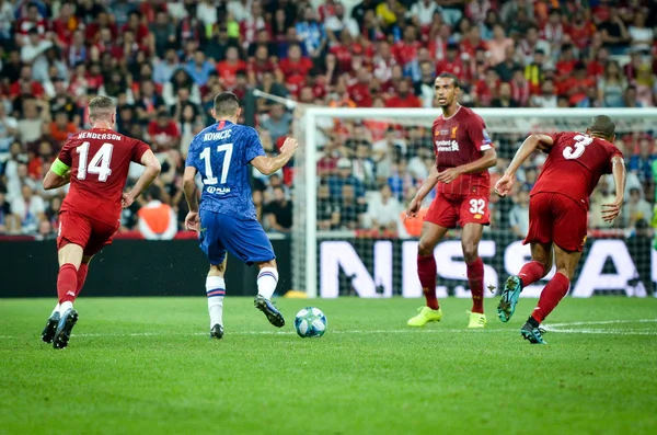 Istanbul Turkey August 2019 Mateo Kovacic Jordan Henderson Uefa Super — Zdjęcie stockowe