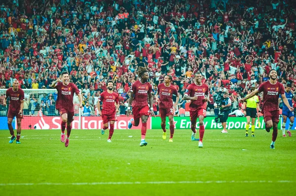 Istambul Turquia Agosto 2019 Jogadores Liverpool Comemoram Vitória Supercopa Uefa — Fotografia de Stock
