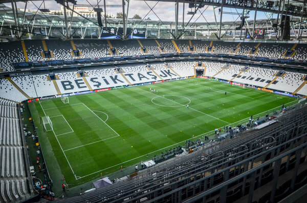 Istanbul, Turkey - August 14, 2019: General view of the stadium Vodafone Arenawith details before the UEFA Super Cup Finals match between Liverpool and Chelsea in Vodafone Arena, Turkey
