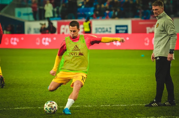 SAINT-PETERSBURG, RUSSIA - November 16, 2019: Eden Hazard and Belgium national football team training session during UEFA EURO 2020 qualifying match between Russia against Belgium, Russia