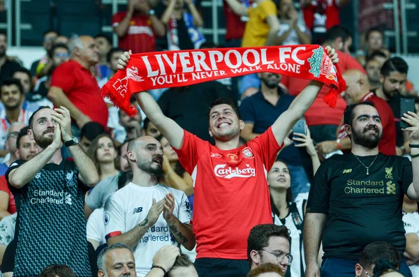 Istanbul Turkey August 2019 Liverpool Football Fans Spectators Uefa Super — Stok fotoğraf