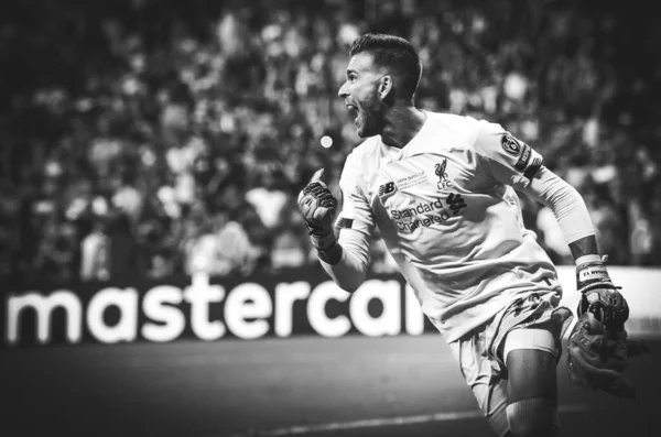 Istanbul, Turkey - August 14, 2019: Adrian celebrates victory in UEFA Super Cup during the UEFA Super Cup Finals match between Liverpool and Chelsea at Vodafone Park, Turkey