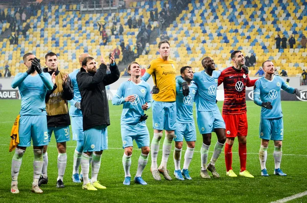 Lviv Ucrania Noviembre 2019 Jugador Wolfsburg Después Victoria Durante Partido —  Fotos de Stock