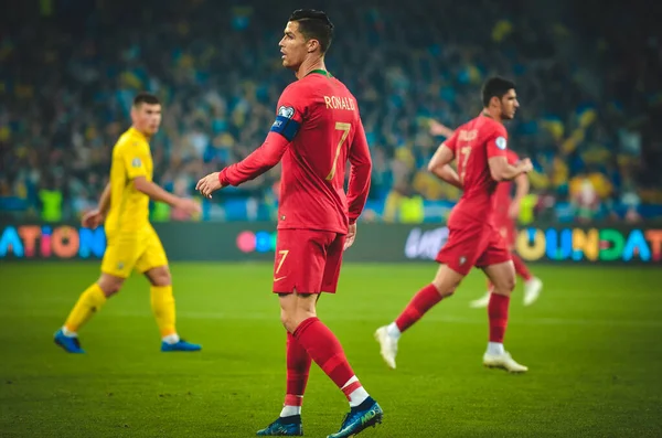 Κίεβο Ουκρανία Οκτωβρίου 2019 Cristiano Ronaldo Κατά Διάρκεια Του Προκριματικού — Φωτογραφία Αρχείου