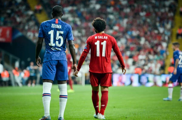 Istambul Turquia Agosto 2019 Kurt Zouma Mohamed Salah Durante Partida — Fotografia de Stock