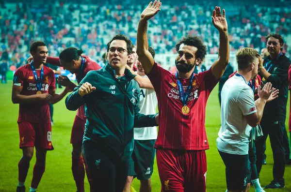 Istambul Turquia Agosto 2019 Mohamed Salah Celebra Vitória Durante Partida — Fotografia de Stock
