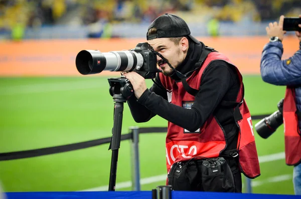 Kyiv Ukrayna Ekim 2019 Lensleri Kameraları Olan Gazeteciler Fotoğrafçılar Uefa — Stok fotoğraf