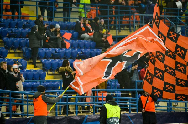 Kharkiv Ucrania Diciembre 2019 Banderas Apoyo Del Shakhtar Donetsk Con — Foto de Stock