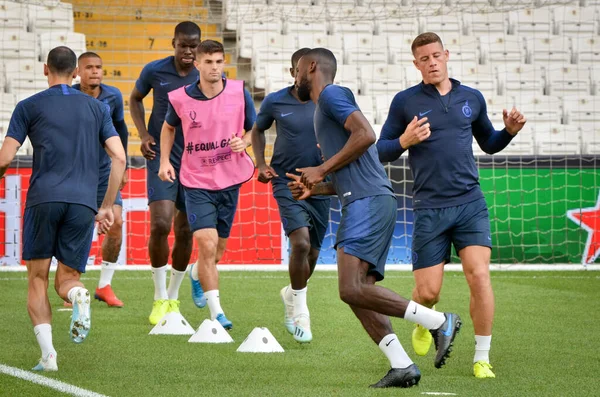 İstanbul, Türkiye - 14 Ağustos 2019: Türkiye 'nin Vodafone Arena kentindeki Vodafone Park' ta Liverpool ile Chelsea arasında oynanan Uefa Süper Kupa Finalleri öncesinde Chelsea futbolcuları antrenman oturumu
