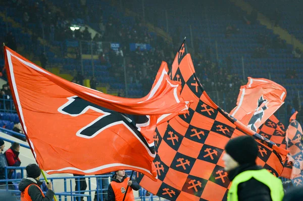 Kharkiv Ukraine December 2019 Flags Support Shakhtar Donetsk Team Colors — стокове фото