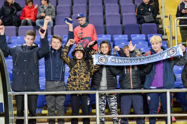 Kharkiv Ukraine September 2019 Manchester City Football Fans Stadium Support — Zdjęcie stockowe