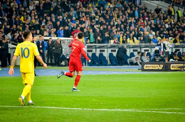Kyjev Ukrajina Října 2019 Cristiano Ronaldo Slaví Gól Vstřelený Natočení — Stock fotografie