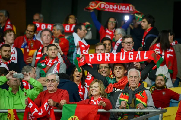 Kijev Ukrajna Október 2019 Portugál Rajongók Támogatják Csapat Stadionban Uefa — Stock Fotó