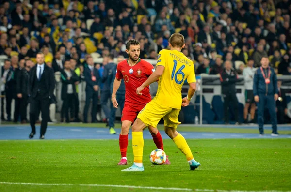 乌克兰基辅 2019年10月14日 在2020年欧洲杯预选赛期间 贝尔纳多 席尔瓦 Bernardo Silva 在乌克兰国家队与葡萄牙国家队的比赛中上场 — 图库照片