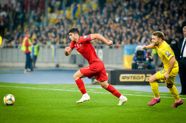 KYIV, UKRAINE - October 14, 2019: Goncalo Guedes during the UEFA EURO 2020 qualifying match between national team Ukraine against Portugal national team, Ukraine
