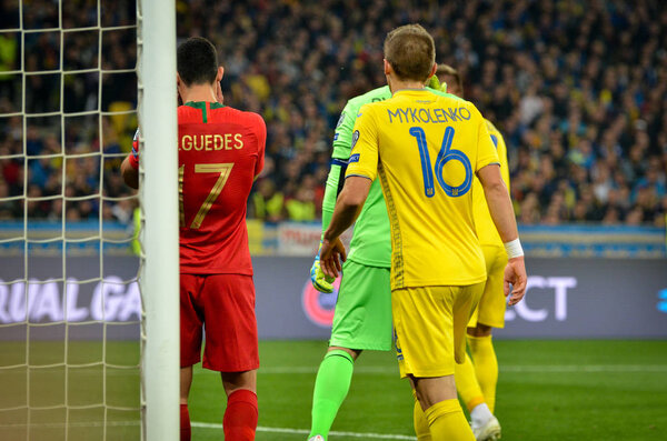 KYIV, UKRAINE - October 14, 2019: Vitalii Mykolenko during the UEFA EURO 2020 qualifying match between national team Ukraine against Portugal national team, Ukraine
