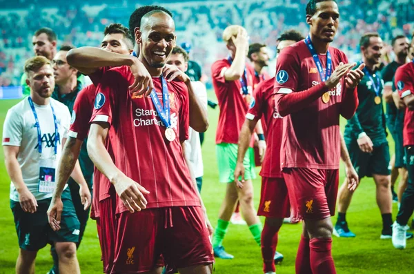 Istanbul Turquie Août 2019 Les Footballeurs Liverpool Célèbrent Victoire Lors — Photo