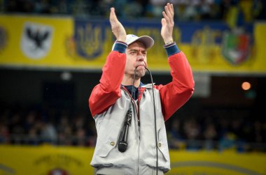 Kyiv, Ukrayna - 14 Ekim 2019: Soloist Sergei Mikhalok ve 