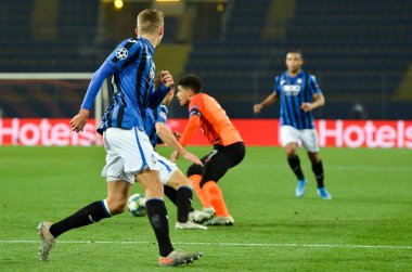 KHARKIV, UKRAINE - December 11, 2019: Football player during the UEFA Champions League match between Shakhtar vs Atalanta Bergamasca Calcio BC (Italy), Ukraine