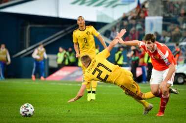 SAINT-PETERSBURG, RUSSIA - November 16, 2019: Timothy Castagne player during UEFA EURO 2020 qualifying match between national team Russia against Belgium national team, Russia