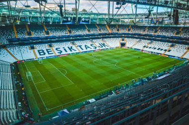 İstanbul, Türkiye - 14 Ağustos 2019: Türkiye 'nin Vodafone Arena kentinde oynanan Uefa Süper Kupası Finalleri öncesinde Vodafone Arenawith stadyumunun genel görünümü