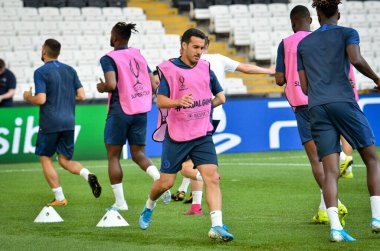 İstanbul, Türkiye - 14 Ağustos 2019: Pedro ve Uefa Süper Kupası Finalleri öncesinde Vodafone Arena, Türkiye 'deki Vodafone Park' ta Liverpool ve Chelsea arasında oynanan antrenman oturumu