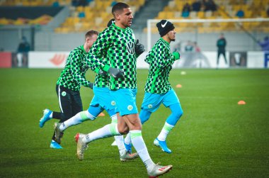 Lviv, Ukrayna - 28 Kasım 2019: Uefa Avrupa Ligi karşılaşmasında Jeffrey Bruma oyuncusunun antrenman oturumu Alexandria vs Wolfsburg (Almanya), Ukrayna