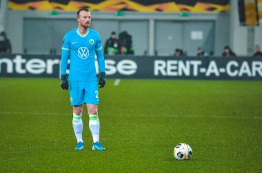 Lviv, Ukrayna - 28 Kasım 2019: Alexandria (Ukrayna) ile Wolfsburg (Almanya), Ukrayna arasındaki Uefa Avrupa Ligi karşılaşmasında Maximilian Arnold oyuncusu