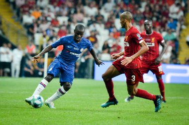 İstanbul, Türkiye - 14 Ağustos 2019: N 'Golo Kante ve Fabinho Uefa Süper Kupası Finalleri sırasında Liverpool ile Chelsea arasında Vodafone Park, Vodafone Arena, Türkiye