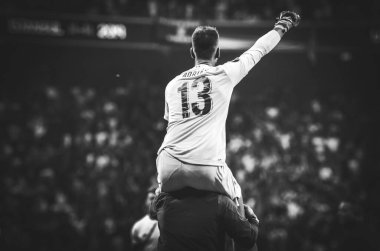 Istanbul, Turkey - August 14, 2019: Adrian celebrate victory during the UEFA Super Cup Finals match between Liverpool and Chelsea at Vodafone Park in Vodafone Arena, Turkey