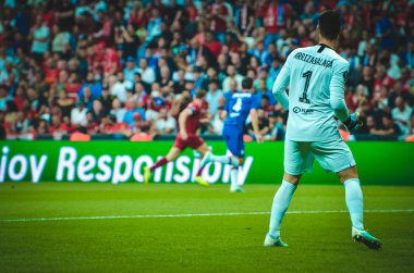 Istanbul, Turkey - August 14, 2019: Kepa Arrizabalaga player during the UEFA Super Cup Finals match between Liverpool and Chelsea at Vodafone Park in Vodafone Arena, Turkey