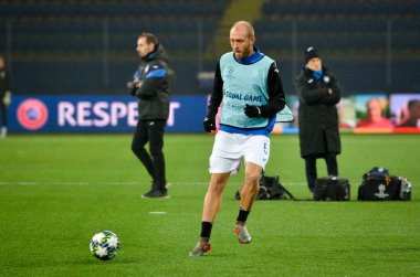KHARKIV, UKRAINE - December 11, 2019: Andrea Masiello players during the UEFA Champions League match between Shakhtar vs Atalanta Bergamasca Calcio BC (Italy), Ukraine