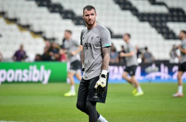 İstanbul, Türkiye - 14 Ağustos 2019: Andy Lonergan ve antrenman oturumu Uefa Süper Kupası Finalleri öncesinde Liverpool ile Chelsea arasında Vodafone Park, Vodafone Arena, Türkiye