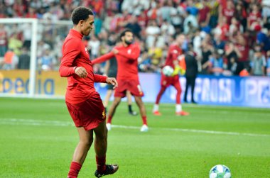 Istanbul, Turkey - August 14, 2019: Trent Alexander-Arnold during the UEFA Super Cup Finals match between Liverpool and Chelsea in Vodafon Arena stadium, Turkey