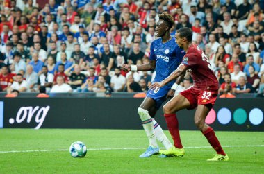 Istanbul, Turkey - August 14, 2019: Joel Matip and Tammy Abraham during the UEFA Super Cup Finals match between Liverpool and Chelsea at Vodafone Park in Vodafone Arena, Turkey