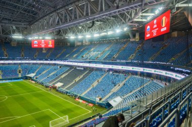 SAINT-PETERSBURG, RUSSIA - November 16, 2019: General view of the Gazprom Arena stadium with inside view during UEFA EURO 2020 qualifying match between national team Russia against Belgium, Russia