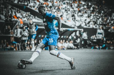 Istanbul, Turkey - August 14, 2019: Kurt Zouma during the UEFA Super Cup Finals match between Liverpool and Chelsea at Vodafone Park in Vodafone Arena, Turkey