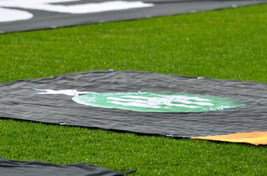 LVIV, UKRAINE - November 07, 2019:  AS Saint Etienne logo and emblem during the UEFA Europa League match between Alexandria (Ukraine) vs AS Saint Etienne (France), Ukraine