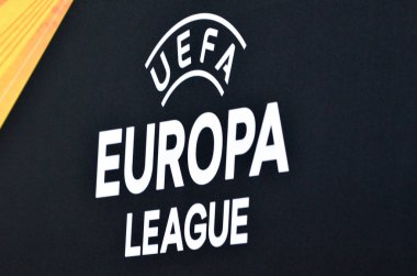 LVIV, UKRAINE - November 07, 2019:   Europa League logo and emblem during the UEFA Europa League match between Alexandria (Ukraine) vs AS Saint Etienne (France), Ukraine