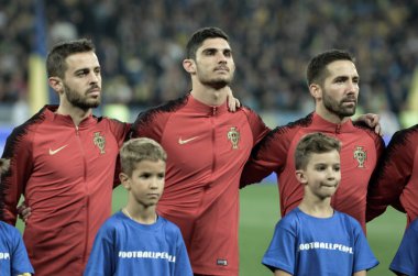 Kyiv, Ukrayna - 14 Ekim 2019: Uefa Euro 2020 ön eleme karşılaşmasında Ukrayna milli takımı Ukrayna ile Ukrayna milli takımı arasında oynanan karşılaşma sırasında Goncalo Guedes