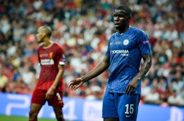 Istanbul, Turkey - August 14, 2019: Kurt Zouma during the UEFA Super Cup Finals match between Liverpool and Chelsea at Vodafone Park in Vodafone Arena, Turkey